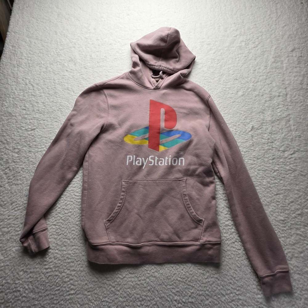 Old Navy Hoodie Mens Small Pink PlayStation Graphic Fleece Pullover Kangaroo